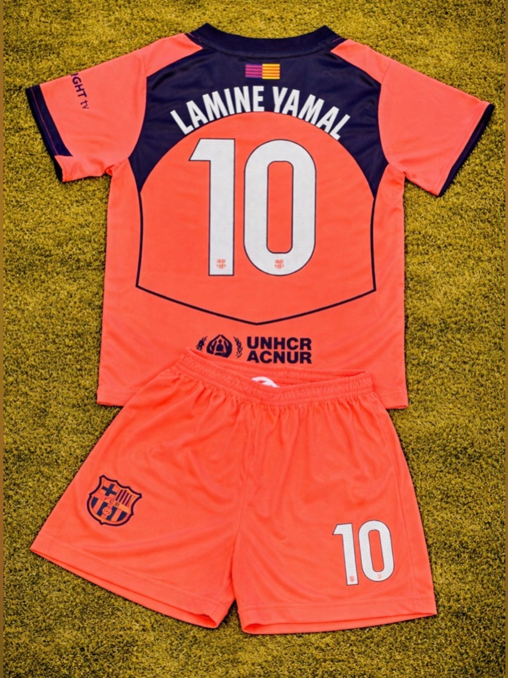 Lamine Yamal peach Barcelona Soccer Jersey Set YOUTH & TODDLER Ships Fast